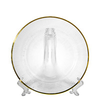 Assiettes de présentation rondes en verre côtelé avec bord doré Samyo Luxury Home Party Decoration, 13 pouces