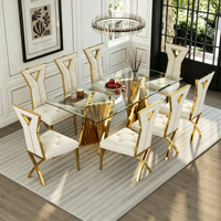 Table à manger rectangulaire moderne avec plateau en verre trempé, base en métal à lattes torsadées dorées, table à manger minimaliste pour la salle à manger à domicile