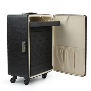 New Product Luxury velvet Trolley jewelry case travel jewelry box display pu leather wheeled carrying jewelry travel box