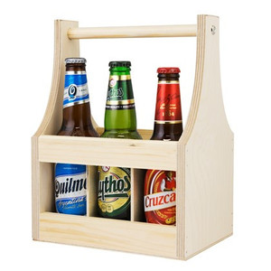 Vente en gros de porte-bière en bois pour 6 bouteilles, porte-boissons portable en contreplaqué de bouleau avec poignée incurvée pour pique-nique, bar - Product Image 4