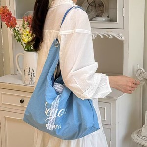 New Striped Canvas Tote <strong>Bag</strong> Women Summer Eco Double Sided Letter Lace Bow Lazy Shopping <strong>Bag</strong> Casual Shoulder Designer Handbag - Product Image 3