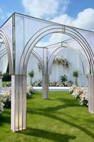 Arche de mariage personnalisée en acier inoxydable doré durable, nouvelle arrivée 2025, toiles de fond de gazebo