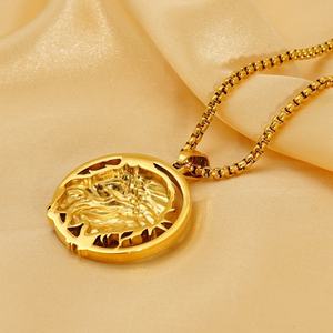 Collares Lincy con Corona de Espinas para Hombre, Joyería de Moda, Cadena de Caja de Acero Inoxidable que No se Deslustra, Colgante Redondo Católico de Jesús en Oro de 18K - Product Image 6