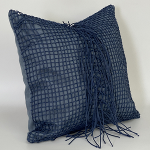 Décor de canapé à la maison housse de coussin nordique couleur unie doux carré jeter taie d'oreiller couverture exclusive en cuir frange <span class=keywords><strong>macramé</strong></span> <span class=keywords><strong>bleu</strong></span> foncé - Product Image 3