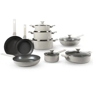 China Smartpan Pressionado 6Pcs Cinza Caçarola Set Revestimento cerâmico Cooking Pot Set Elétrica Cooking Pot Antiaderente Cookware Set