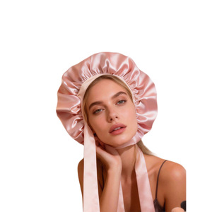 Bonnet de bain et de sommeil pour la maternité, en satin et ruban de soie artificielle, à large bord, pour soins capillaires et beauté, rose, or, gris - Product Image 3