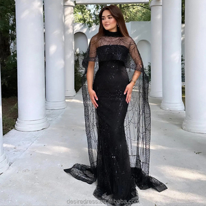 MB40042-2 Dubai arabica nera di lusso a maniche lunghe abiti da sera musulmani con mantella da donna abiti da sposa formali per occasioni speciali - Product Image 1