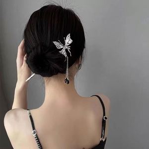 Palillos para el pelo de estilo chino con piedra lunar para mujer, horquillas retro de metal líquido con forma de mariposa, accesorios para el cabello. - Product Image 3
