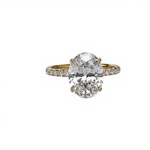 Anillo de Compromiso Solitario Clásico con Corte Ovalado, Chapado en Oro de 18K/14K, con Diamante Cultivado en Laboratorio de Corte Brillante Redondo, Joyería para Mujer - Product Image 1