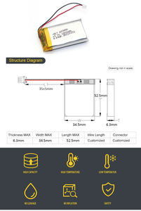 뛰어난 성능의 1200mAh 용량 4.44Wh 603450 리튬 이온 폴리머 배터리 - Product Image 3