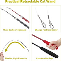 Jouet télescopique interactif pour chat avec plumes et clochette, canne à pêche pour chat avec recharges interchangeables pour l'exercice des chats d'intérieur