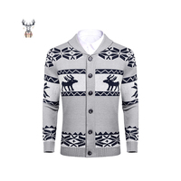 Nanteng Maßgeschneiderte Lässige Baumwollmischung Elchmuster-Knopfleiste Gestreifte Herren-Weihnachtsstrickjacke