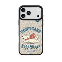 Coque de téléphone AG Feeling Black Edge avec dorure et motif chien 'Don't Care' pour iPhone 17, 17 Pro Max, 16 Pro, 15, 15 Pro Max, 15 Pro, 14 Pro Max – Coque magnétique