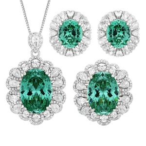 Fashion Eco-friendly Copper 13*18/10-12MM Green Zircon Pendant <b>Earrings</b> Ring <b>Set</b> Vintage Style Jewelry <b>Set</b> for Timeless Elegance - Product Image 1