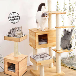 شجرة القط ، خشبية حديثة برج للقط القط الأثاث مع القابلة للإزالة و قابل للغسل الحصير للقطط الكبيرة والقطط والحيوانات الأليفة - Product Image 3