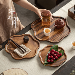 Walnut Wood Irregular <b>Tea</b> <b>Tray</b> Handmade Solid Wood Serving Plate For <b>Tea</b> And Snacks Residential Use - Product Image 3