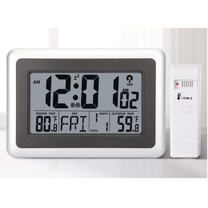 Digitale Atomuhr für Innen/Außen Einseitige Wanduhr Großes LCD-Display Kabelloser Sensor Thermometer 300ft/100m Reichweite Kalender - Product Image 3