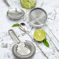 Juego de Coladores de Cóctel de Acero Inoxidable Pulido, 5 Piezas, Herramientas de Bar con Colador Julep Hawthorne de Malla Fina y Jigger para Bar en Casa