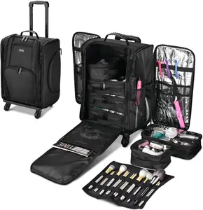 Высококачественный Дорожный чемодан на колесиках, профессиональный органайзер для косметики, для хранения поездов, косметички