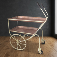 Chariot de service industriel vintage en fer et métal, finition cuivre antique, meuble à roulettes pour la maison, salle à manger, salon, cuisine, hôtel