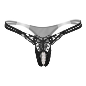 Ding Zhi Mei String transparent sexy pour femme, noir, taille basse, avec perles, lingerie - Product Image 4