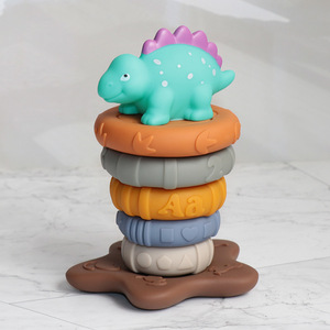 Jouets éducatifs en forme de dinosaures colorés, anneaux empilables, cercles empilés, ensemble de jouets de dentition pour bébé, blocs de construction souples, <span class=keywords><strong>jouet</strong></span> d'empilage en silicone pour enfants - Product Image 6