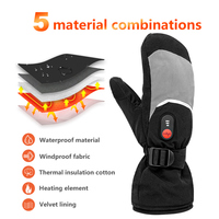 Mouffles Chauffantes de Ski pour Adultes Hivernales Noires Étanche Antidérapantes avec Batterie Rechargeable