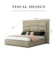 Lit double en cuir véritable de luxe minimaliste italien, cadre en bois massif, chambre principale, lit king size