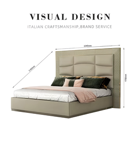 Italian Minimalist Luxury Genuine Leather Double <b>Bed</b> Solid Wood <b>Frame</b> Master Bedroom King Size <b>Bed</b> - Product Image 4