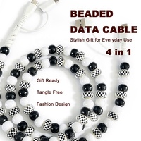 Kabel Pengisi Daya Mobil 4 in 1 Bermotif Kotak-kotak Hitam Putih, Bebas Kusut, Kabel Data Pengisi Daya Ponsel