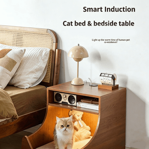 <span class=keywords><strong>Cama</strong></span> para Gatos de Diseño Moderno con Base de Madera Artificial, Carga Inalámbrica, Luz Nocturna LED, Gabinete de Almacenamiento Extraíble y Lavable para Gatos - Product Image 3