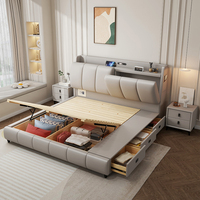 Multifunktionales Schlafzimmermöbel Weiches Master-Schlafzimmer mit Safe Leder-Kingsize-Bett Luxuriöses Modernes Doppelbett mit Stauraum