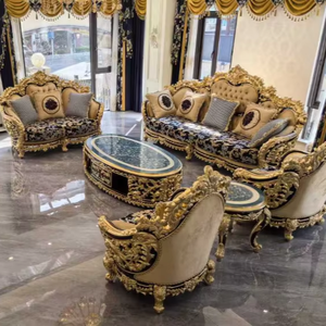 Luxurious <b>Gold</b> Carved Royal <b>Sofa</b> Set Solid Teak Wood Tufted Customized Living Room Transitional Sectional Lounge Furniture Hotel - Product Image 1