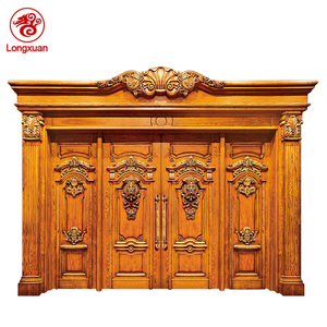 Porte intérieure en bois massif traditionnelle de style ferme, finition imperméable, double porte sculptée - Product Image 1