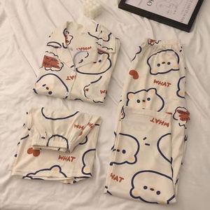Conjunto de Pijama de 3 Piezas para <span class=keywords><strong>Mujer</strong></span>, Camiseta con Botones, Pantalones Cortos y Largos, Estampado Bonito, Ropa de Dormir para Todas las Temporadas - Product Image 3