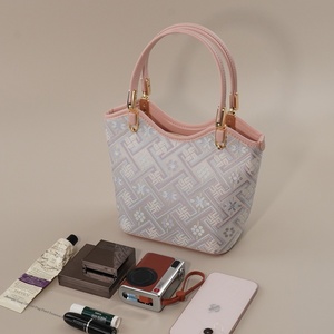 Bolso de Mano con Diseño Geométrico, Brocado <span class=keywords><strong>Zhuang</strong></span>, Patrimonio Cultural Inmaterial, Cierre de Cremallera, Correa Ajustable para Mujer - Product Image 5