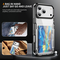 Casing HP Transparan dengan Slot Kartu dan Penyangga untuk iPhone 17 Air 16 15 Plus 14 13 12 Pro Max, Anti Benturan, Bahan Akrilik Keras