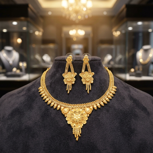 Juego de Collares Chapados en Oro de 14K, 18K y 24K al por Mayor, Conjunto de Joyería con Diseño Floral Tradicional, Joyería de Moda de Latón Relleno de Oro - Product Image 2