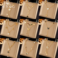 Collar con Colgante de Acero Inoxidable Chapado en Oro de 18K al por Mayor, Diseño de Mariposa y Corazón en Capas, Joyería de Moda para Mujer, Regalo para Fiestas