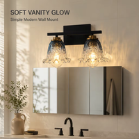 Lampu Cermin LED dengan Kap Lampu Kaca Bunga Biru Gradasi Elegan Nordik Modern, Dilengkapi Dudukan Dinding untuk Kamar Mandi dan Toilet Hotel