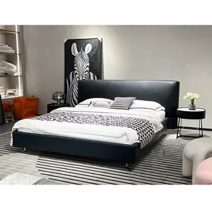 हाई एंड ब्लैक लेदर विला बेड फ्रेम फैक्टरी मूल्य असबाबवाला बिस्तर सेट फर्नीचर बेडरूम फर्नीचर