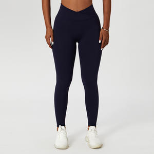 Leggings de sport pour femmes, coupe en V, <span class=keywords><strong>taille</strong></span> croisée, sensation de peau nue, contrôle du ventre, entraînement, course à pied - Product Image 5