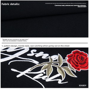High Quality Custom Rose Letter Embroidered Silk Screen Printed Fleece 350g Streetwear Short Sleeve Men's Loose <strong>T</strong>-<strong>Shirt</strong> - Product Image 4