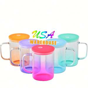 Taza de vidrio de borosilicato transparente de 15 oz con asa y pajita, para sublimación, con efecto degradado ombre, desde almacén de EE. UU. - Product Image 1