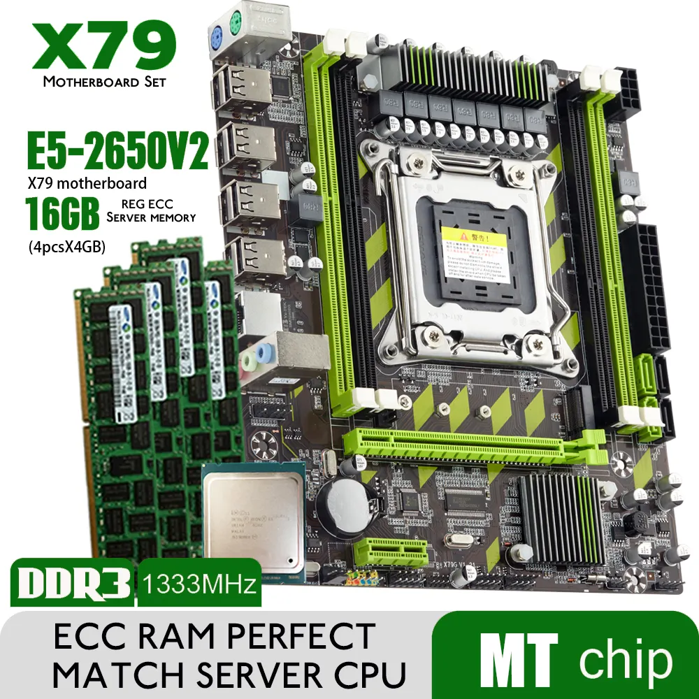 X79 اللوحة مع زيون E5 2650 V2 4*4G DDR3 1333 REG ECC ذاكرة عشوائية كومبو كيت NVME SATA خادم