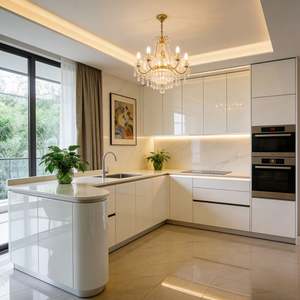 BALOM Custom High Gloss Lacquer Kitchen <b>Cabinet</b> with Island Custom Made for Luxury Homes Style Smooth Shiny Finish Design - Product Image 3