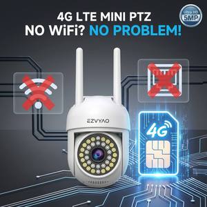 EZVYAO 2026 Caméra PTZ 4G LTE WiFi Économique Sans Réseau Requis Caméra de Sécurité Extérieure V380 Pro 2MP Vision Nocturne Couleur RTS - Product Image 1