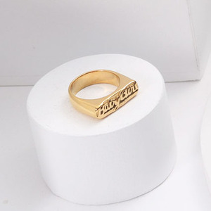 ファッション女性男性ステンレス鋼レターリングジュエリーカスタム名ロゴ金メッキ幾何学リング卸売 - Product Image 4