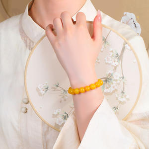 Pulsera de Ágata Amarilla Natural <span class=keywords><strong>Cen</strong></span> 7a, Alta Calidad para Hombre y Mujer, Color Ámbar Aceite de Pollo, Cuentas de la Suerte, Calcedonia, Y - Product Image 2