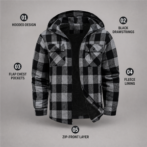Camisa de Franela a Cuadros con Capucha para Hombre, Corte Regular, Estilo Casual para Otoño, con Bolsillos, Patrón a Cuadros Negro y Gris - Product Image 3
